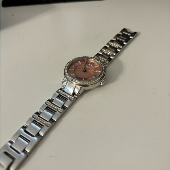 Fossil Watch with baby pink face and crystals